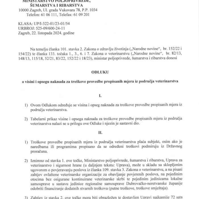 Odluka troškovi u veterinarstvu